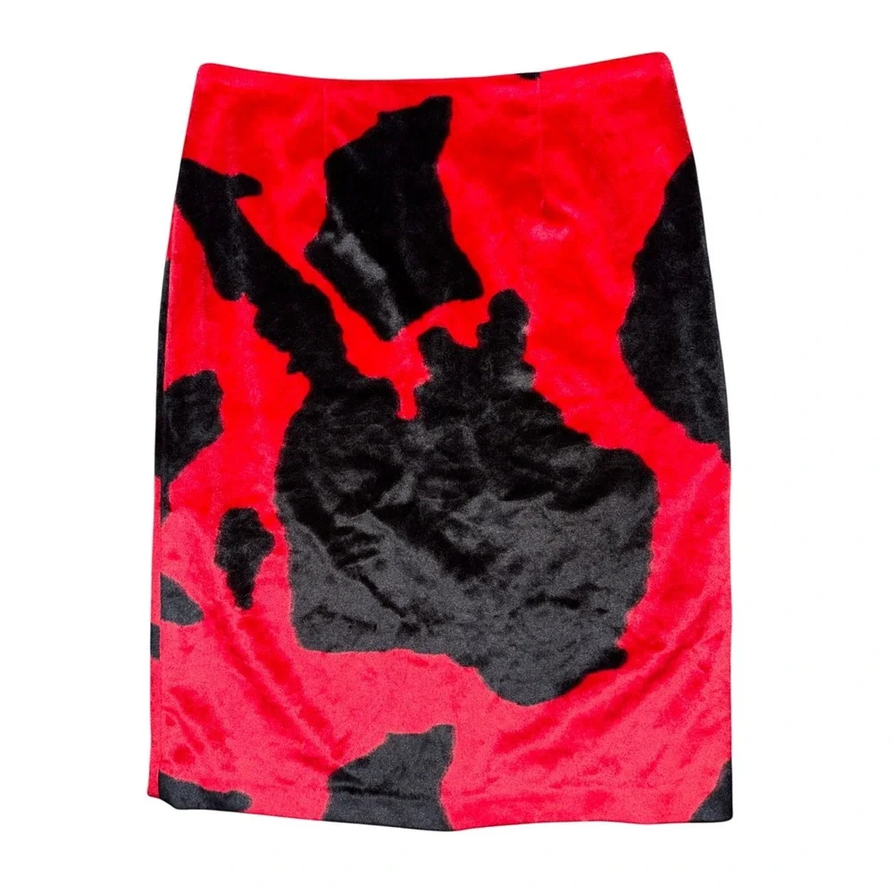 Vintage Y2K Express Cow Print High Waist Faux Fur Pencil Midi Skirt 5/6 Western